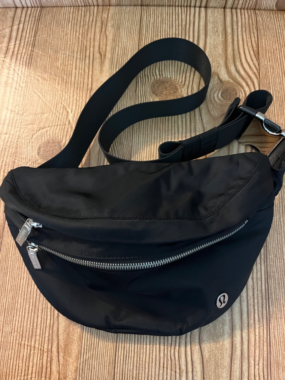 lululemon athletica adventure Black Waist Sling Bag with Silver Hardware